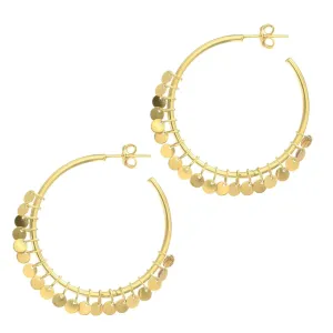 14K Yellow Gold Multi Disc Hoop Earrings