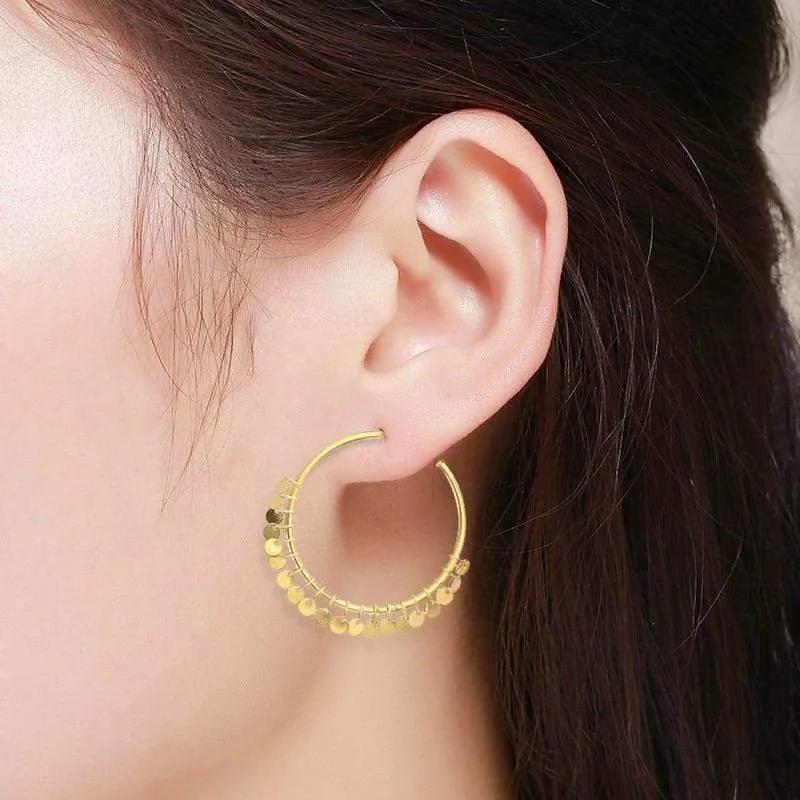 14K Yellow Gold Multi Disc Hoop Earrings