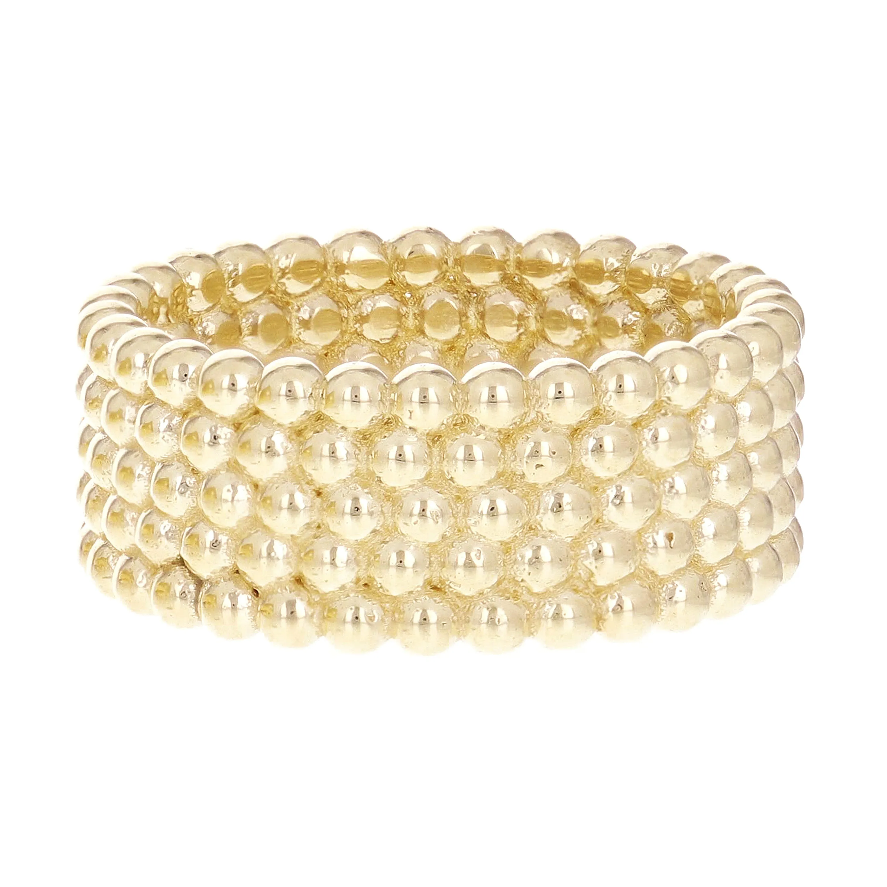 14k Yellow Gold Multi Row Beaded Ring Stackable Band Size 8 - 8.9mm 10.5 grams