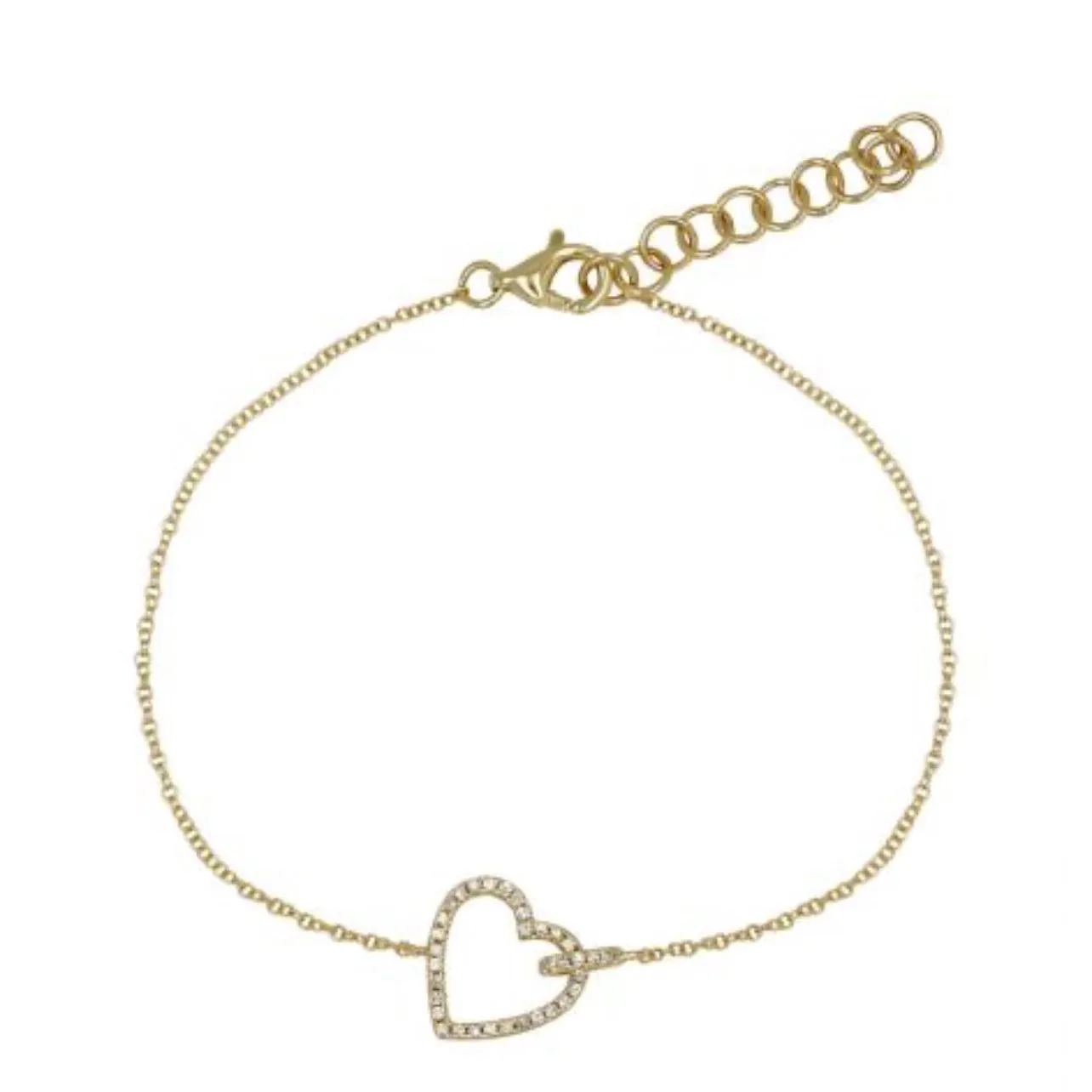 14K Yellow Gold Open Heart Diamond Bracelet