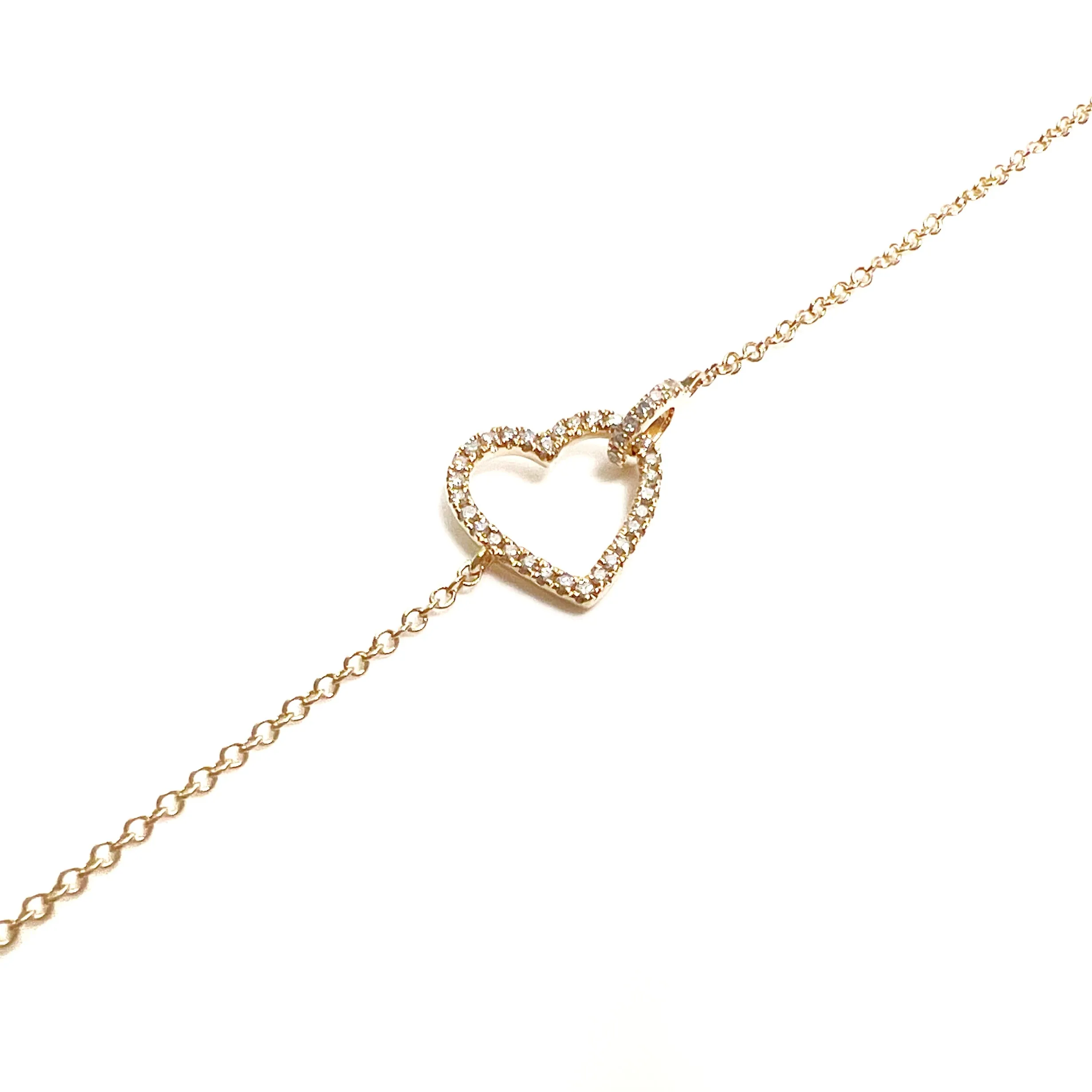 14K Yellow Gold Open Heart Diamond Bracelet