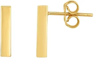 14K Yellow Gold Polished Bar Stud Earrings