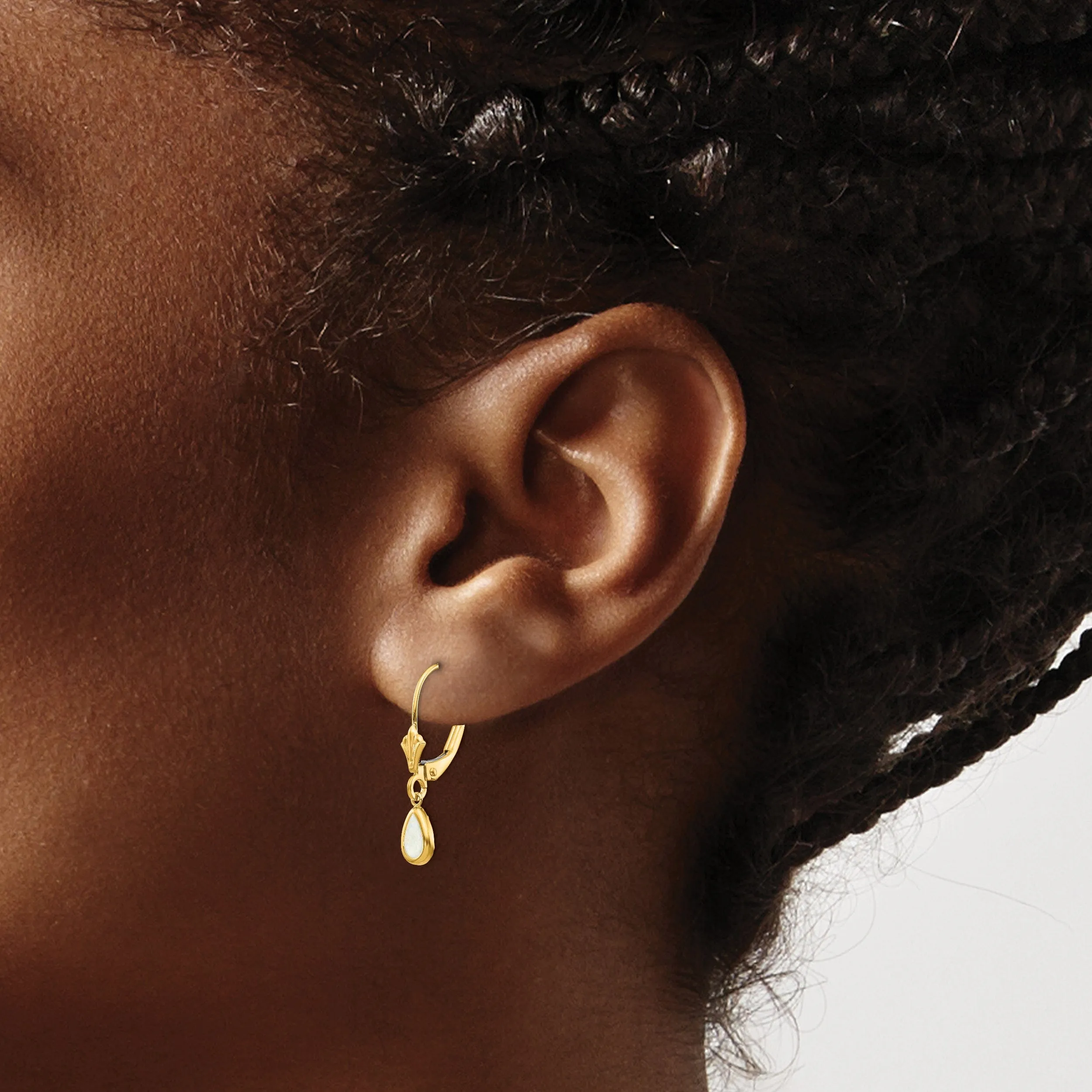 14k Yellow Gold Polished Opal Birthstone Earrings