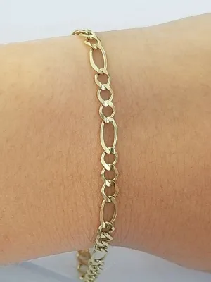 14k Yellow Gold Solid Cuban Figaro Link Bracelet lobster Lock in 8inch Men Women