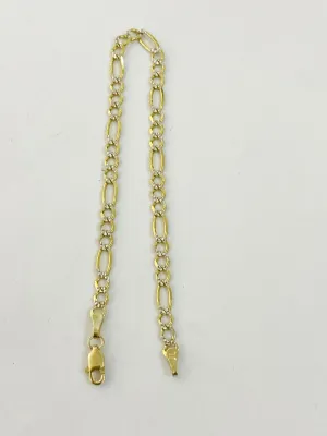 14k Yellow Gold Solid Figaro Link Bracelet Diamond Cut Cuban Men Women Lobster