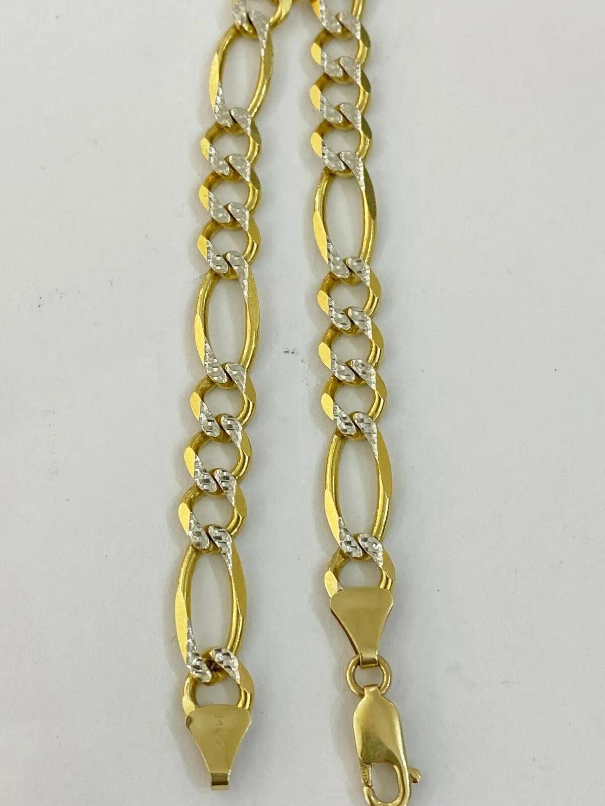 14k Yellow Gold Solid Figaro Link Bracelet Diamond Cut Cuban Men Women Lobster