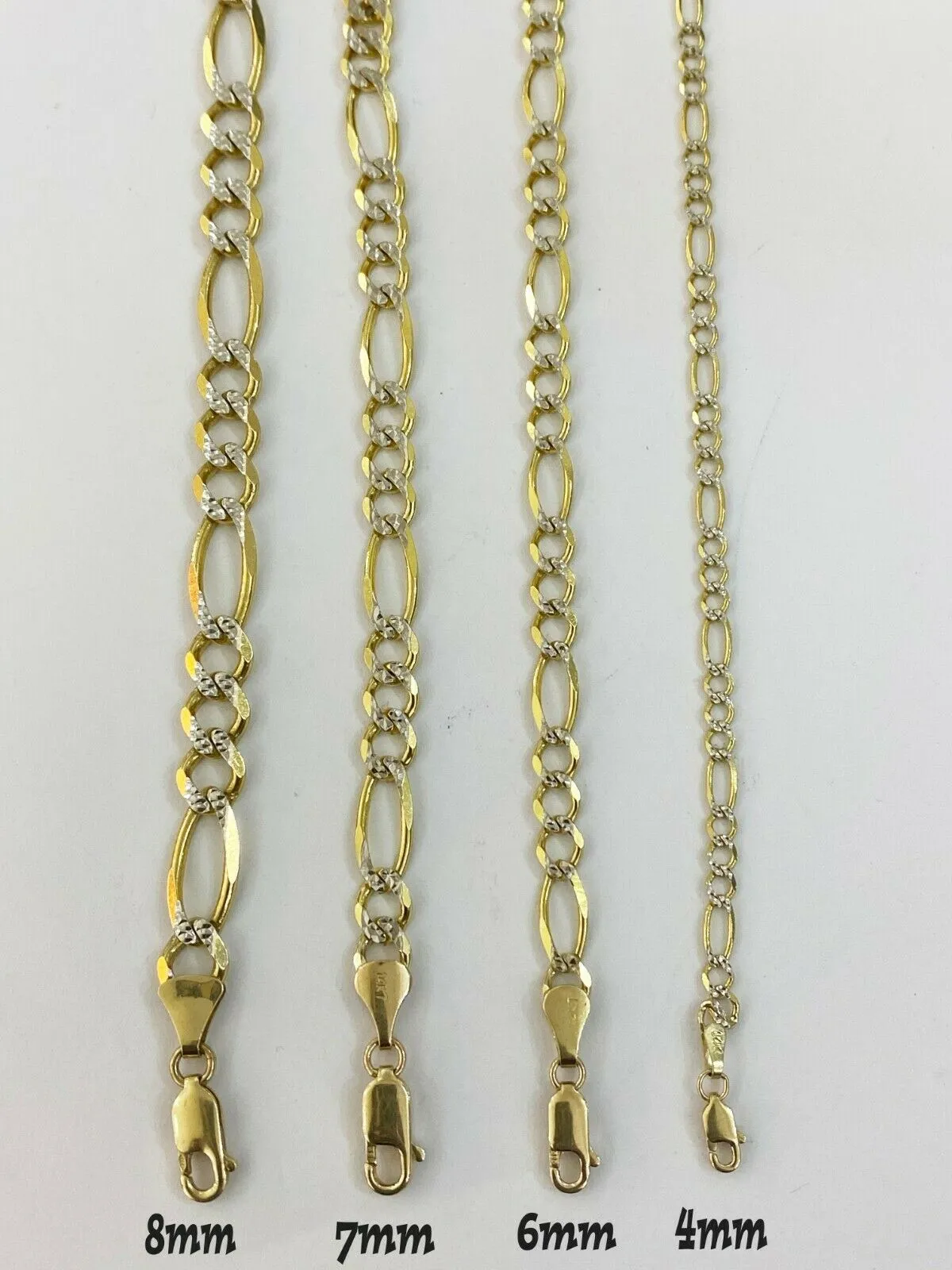 14k Yellow Gold Solid Figaro Link Bracelet Diamond Cut Cuban Men Women Lobster