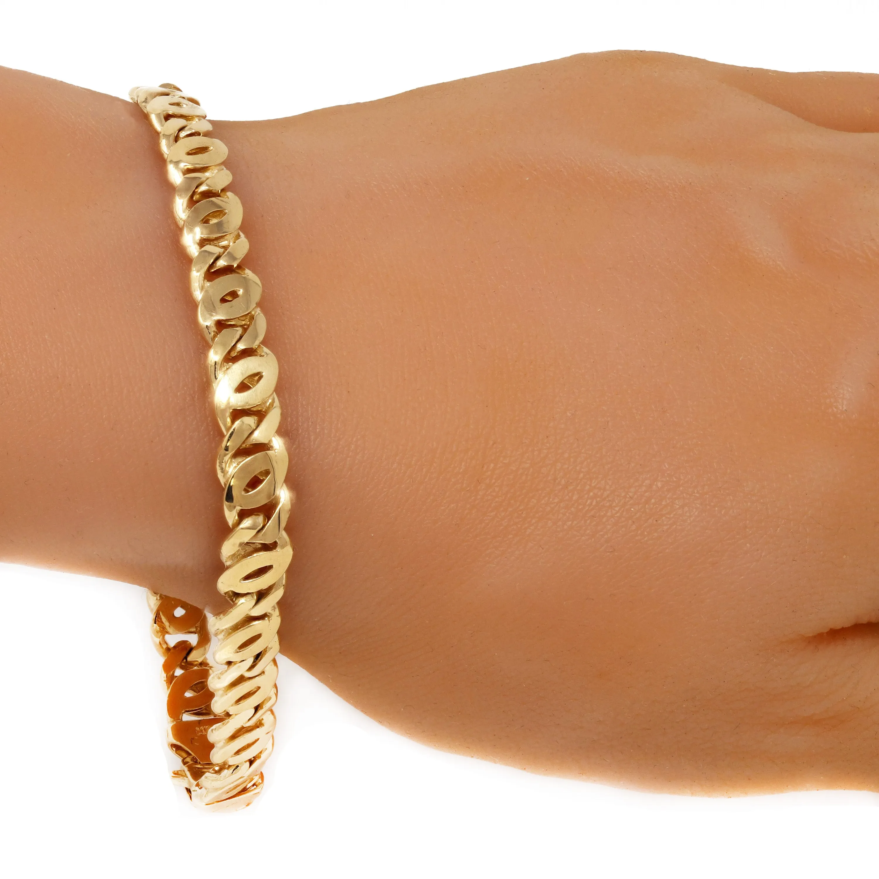 14k Yellow Gold Solid Handmade Link Chain Bracelet 8" 8mm 27 grams