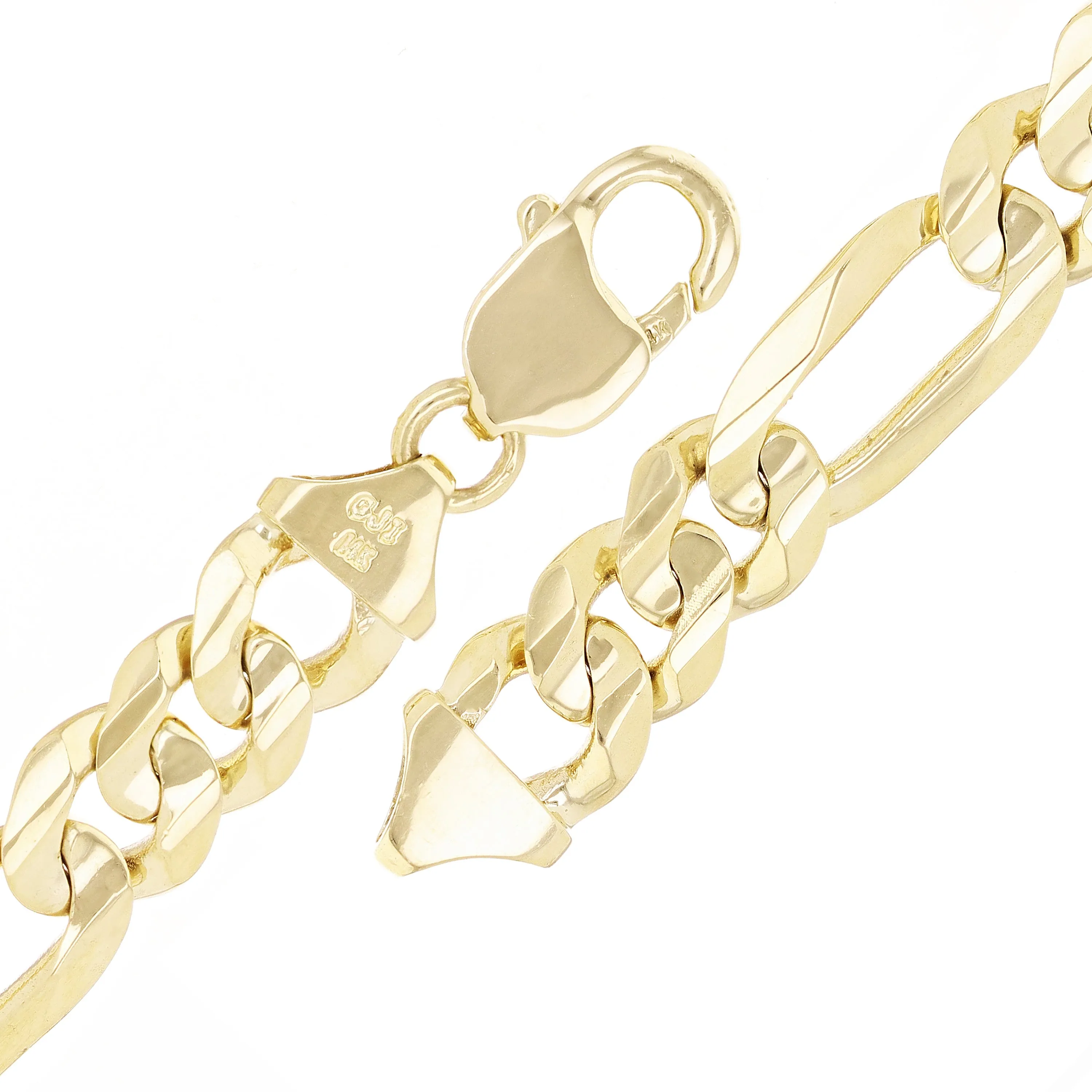 14k Yellow Gold Solid Heavy Figaro Link Chain Bracelet 7.5" - 9.5" 10.7mm