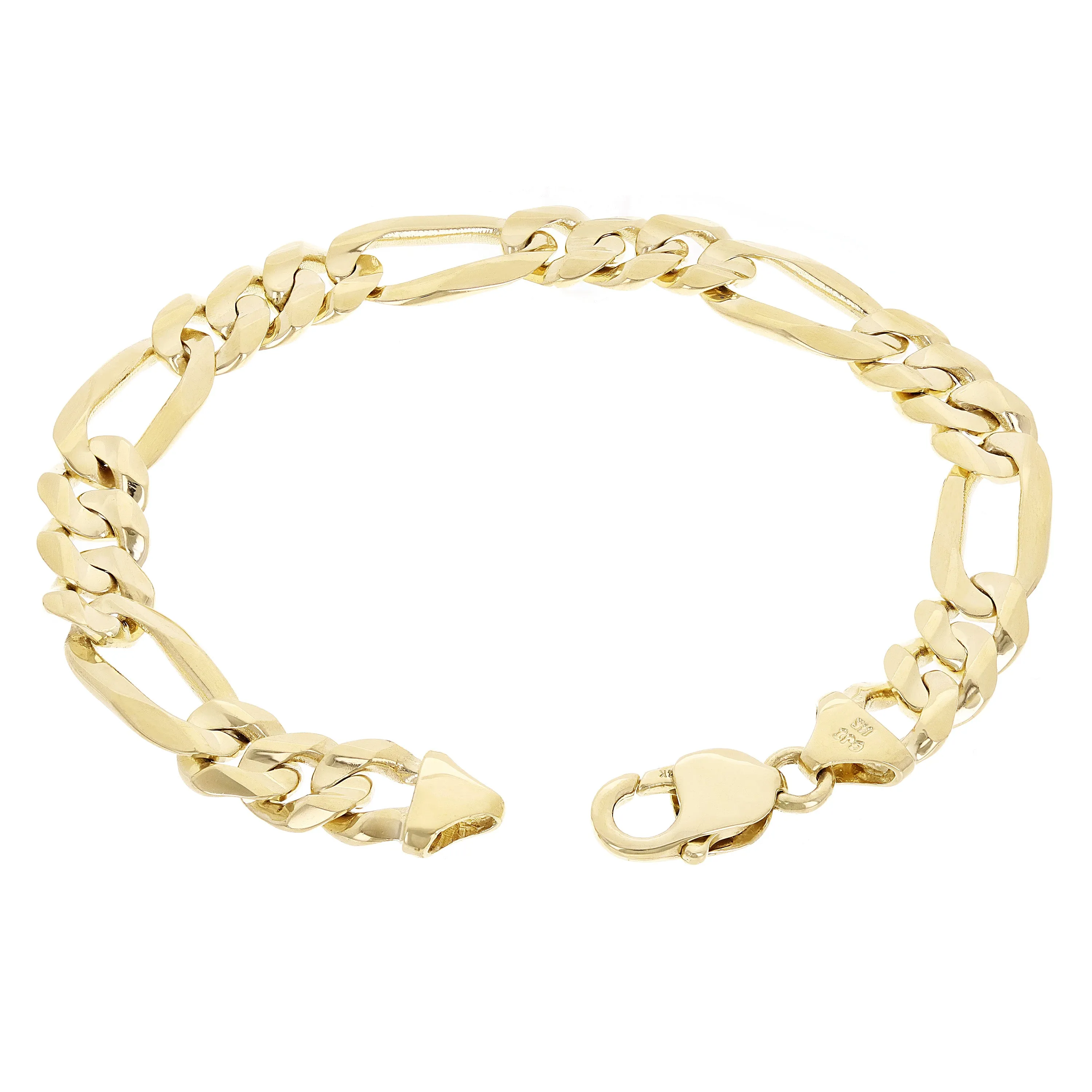 14k Yellow Gold Solid Heavy Figaro Link Chain Bracelet 7.5" - 9.5" 10.7mm