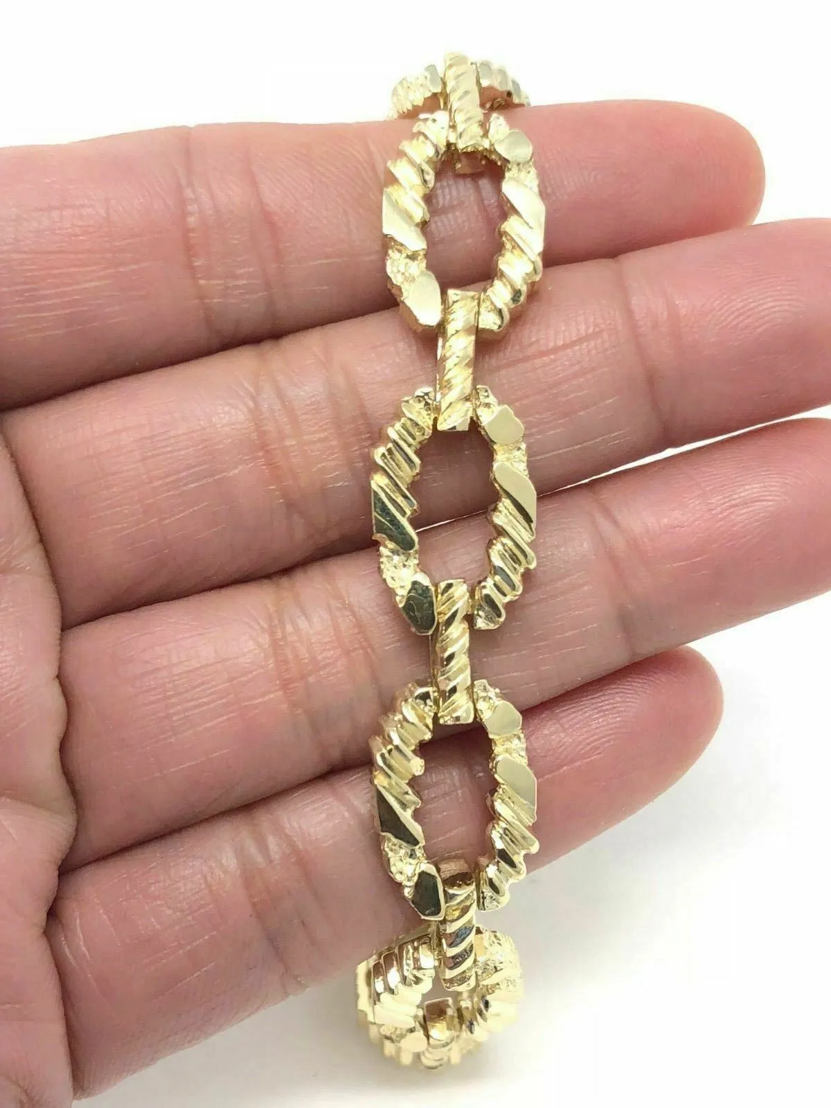 14k Yellow or Rose Gold Oval Link Nugget Bracelet 7" 11.7mm 25 grams