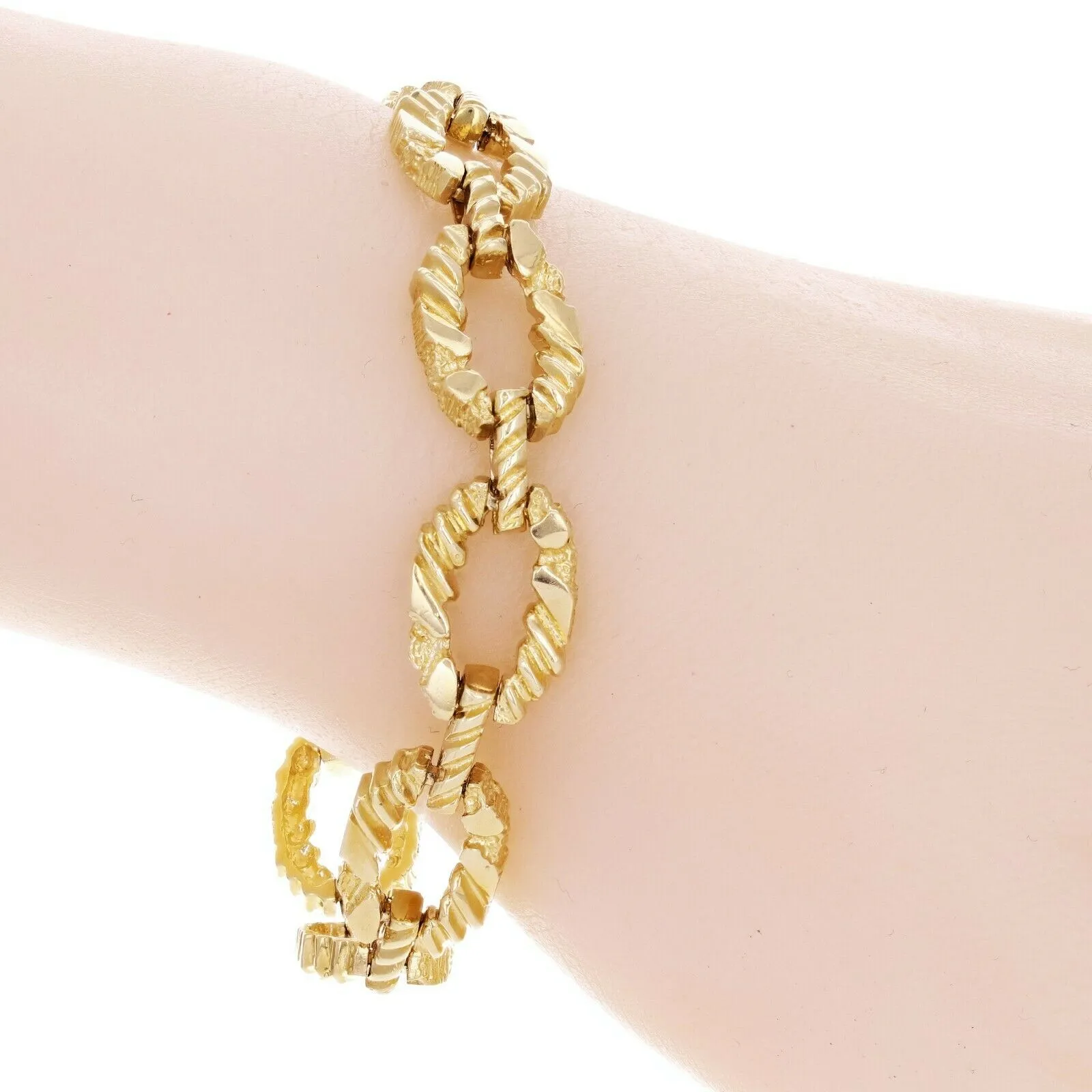 14k Yellow or Rose Gold Oval Link Nugget Bracelet 7" 11.7mm 25 grams