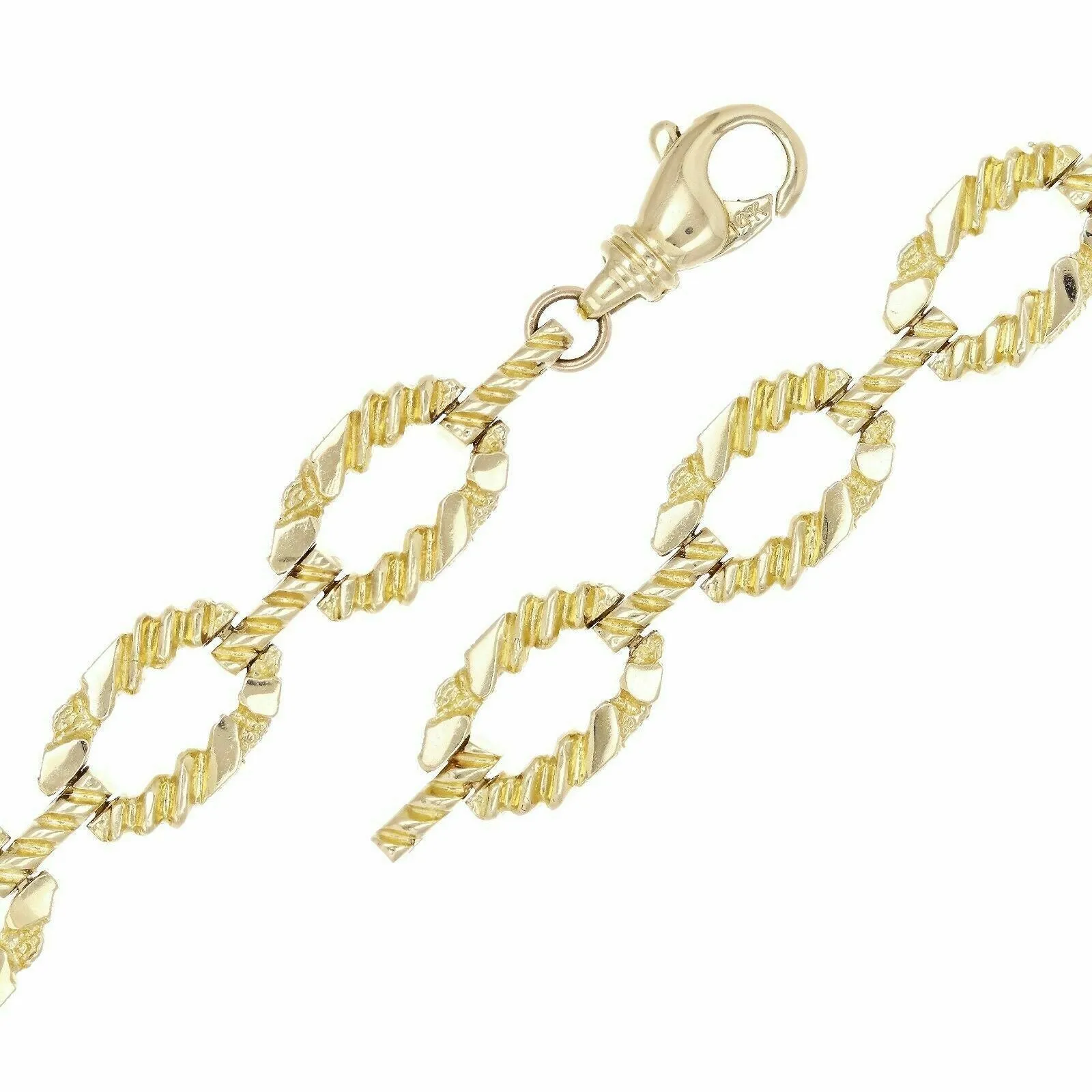 14k Yellow or Rose Gold Oval Link Nugget Bracelet 7" 11.7mm 25 grams