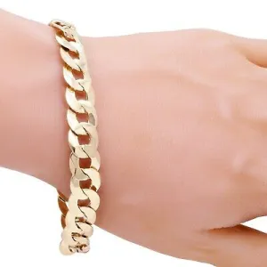 14k Yellow White or Rose Gold Flat Cuban Curb Link Chain Bracelet 7" 9mm 14.8 grams