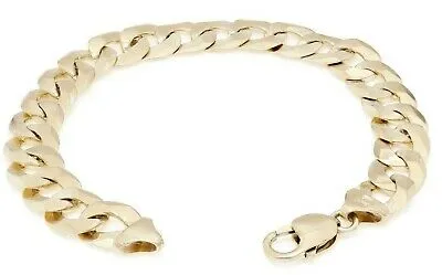 14k Yellow White or Rose Gold Flat Cuban Curb Link Chain Bracelet 7" 9mm 14.8 grams