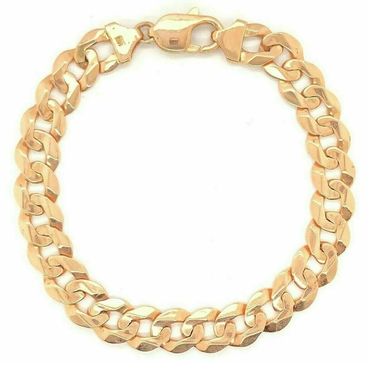 14k Yellow White or Rose Gold Flat Cuban Curb Link Chain Bracelet 7" 9mm 14.8 grams