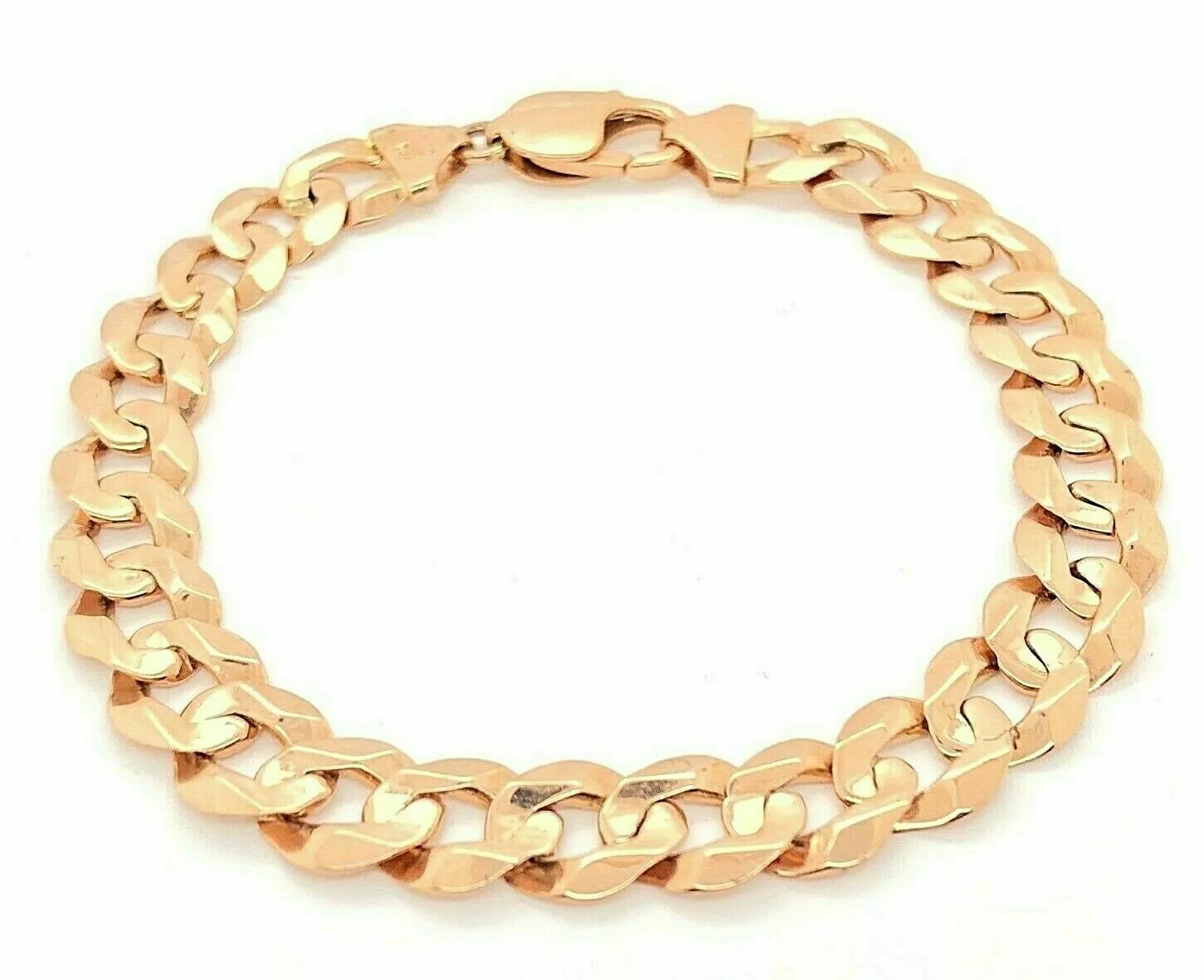 14k Yellow White or Rose Gold Flat Cuban Curb Link Chain Bracelet 7" 9mm 14.8 grams