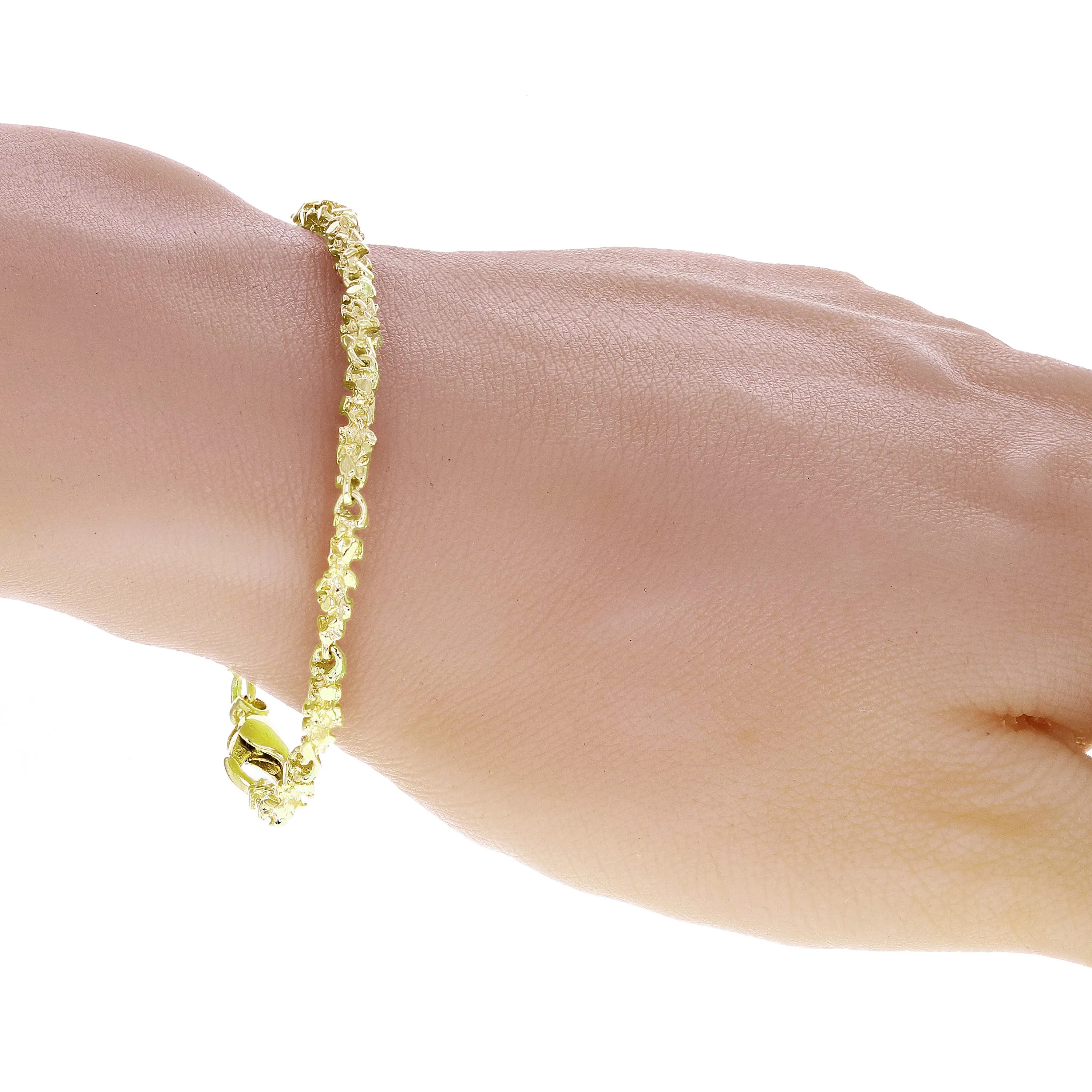 14k Yellow White or Rose Gold Handmade Nugget Link Bracelet 7.75"