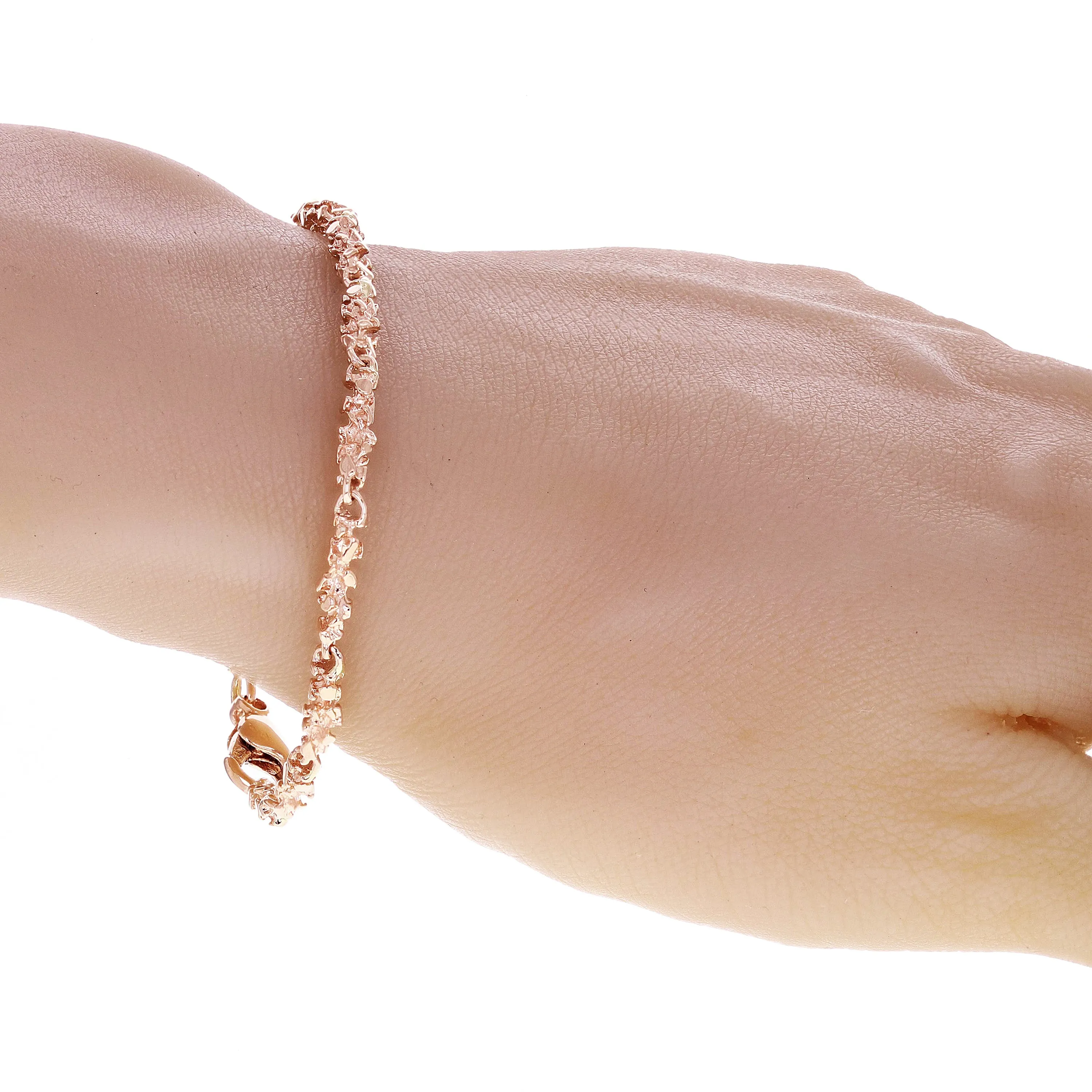 14k Yellow White or Rose Gold Handmade Nugget Link Bracelet 7.75"
