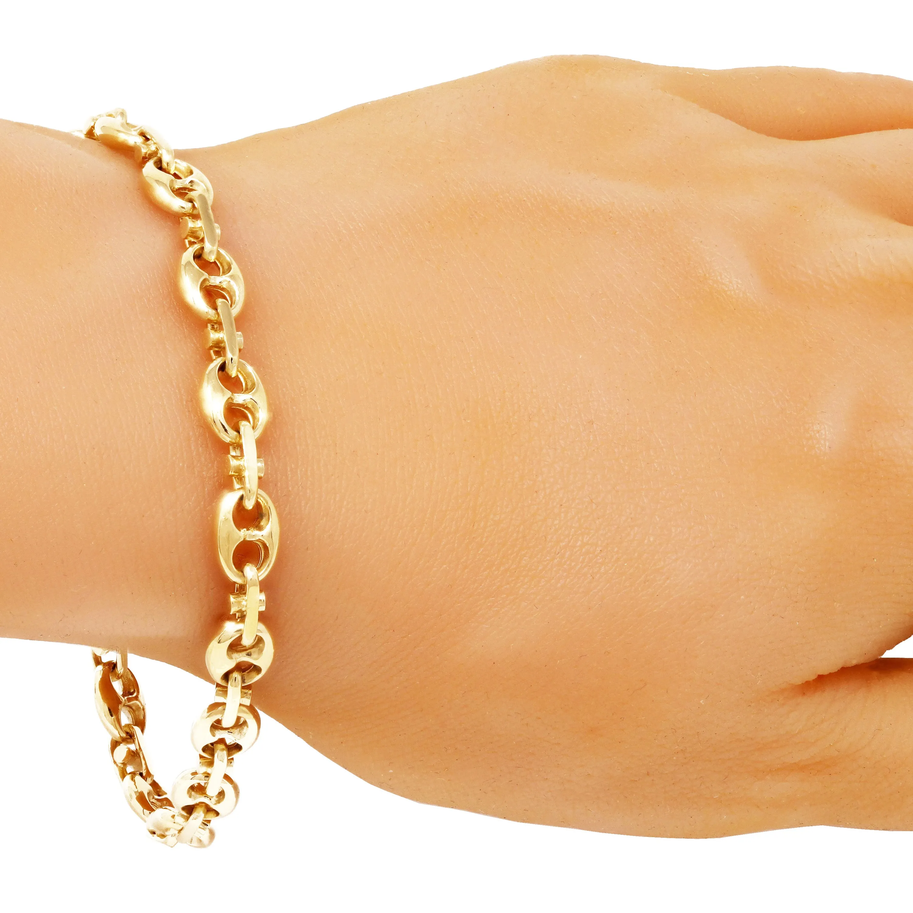 14k Yellow White or Rose Gold Solid Puffy Mariner Chain Gucci Bracelet 7" - 9" 7.5mm