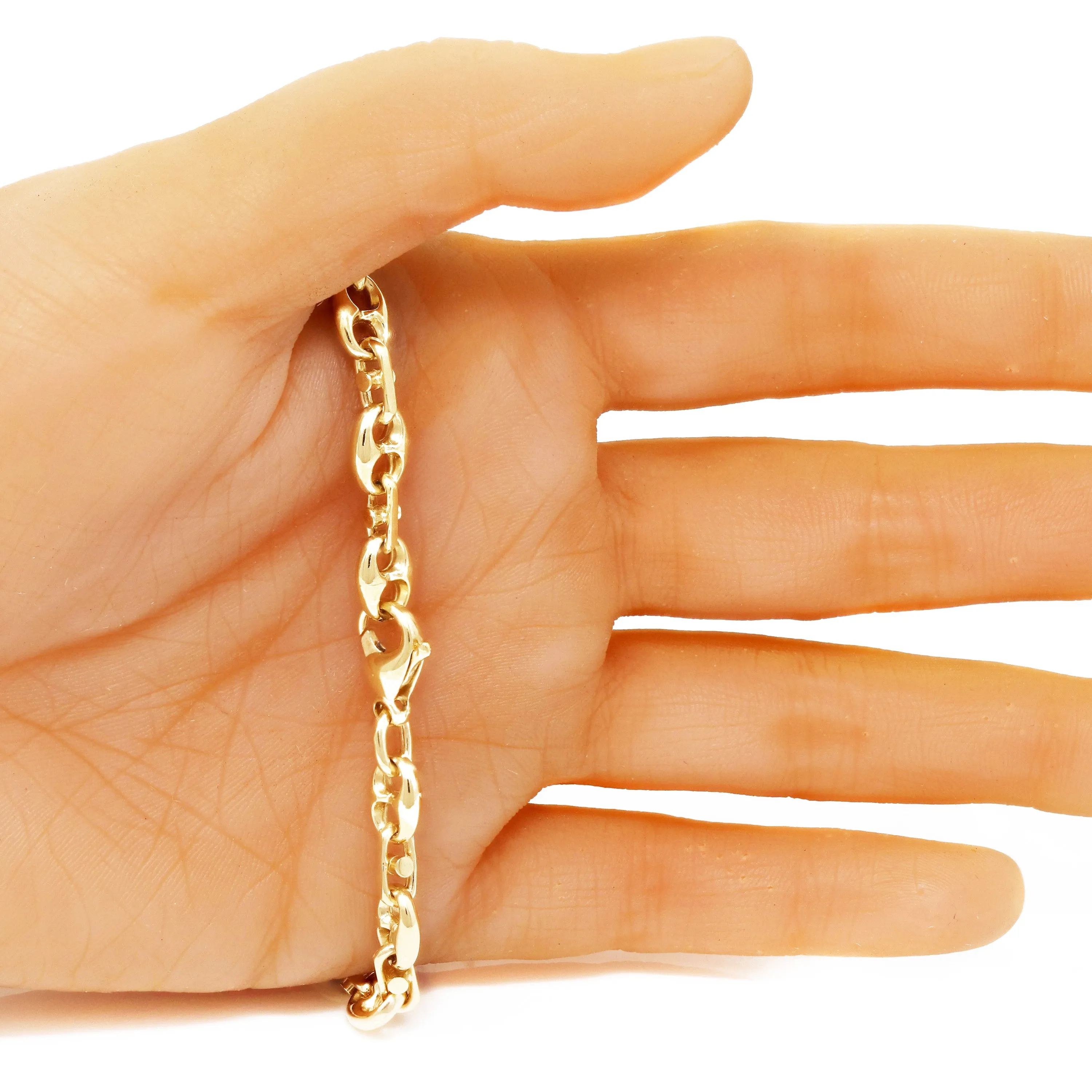 14k Yellow White or Rose Gold Solid Puffy Mariner Chain Gucci Bracelet 7" - 9" 7.5mm