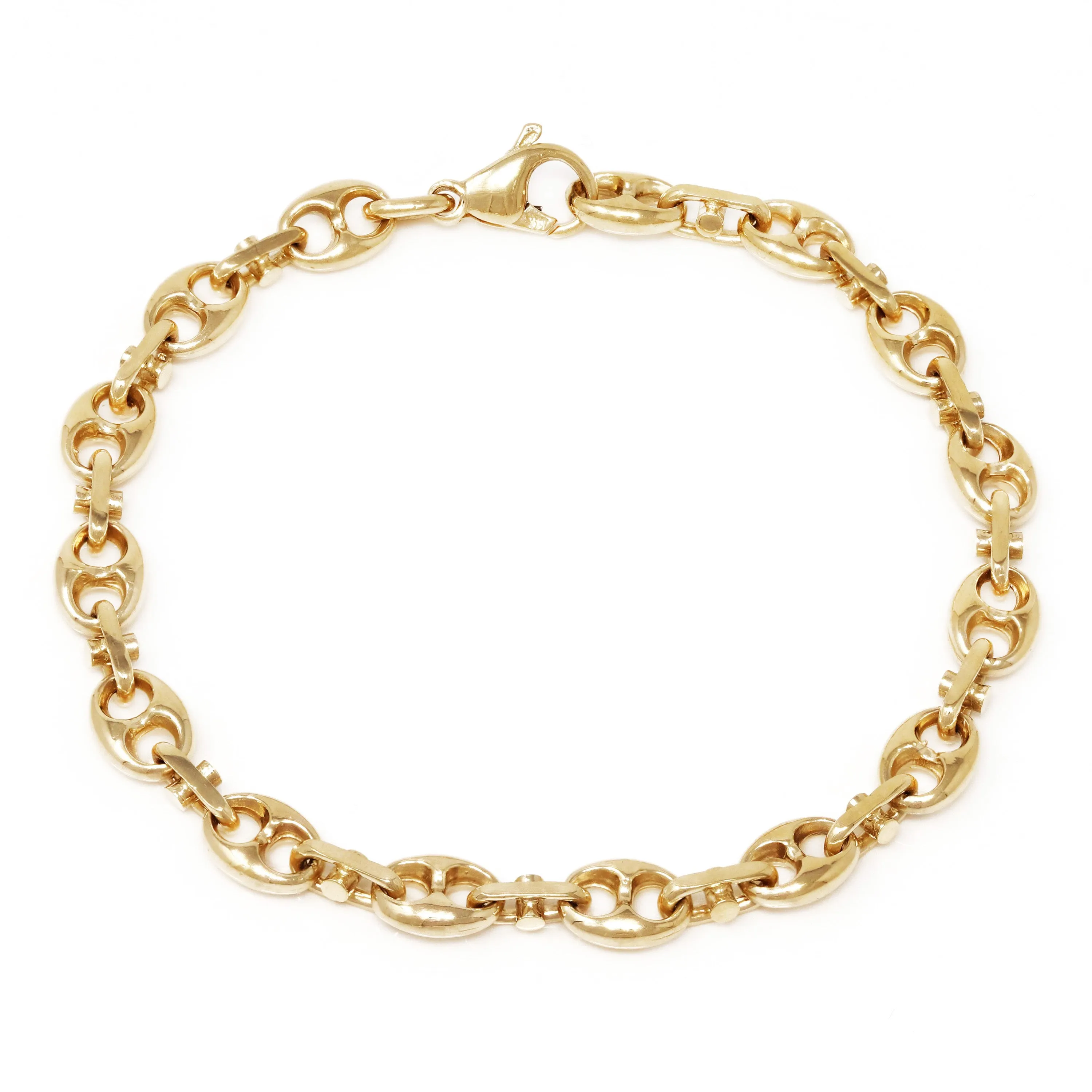 14k Yellow White or Rose Gold Solid Puffy Mariner Chain Gucci Bracelet 7" - 9" 7.5mm