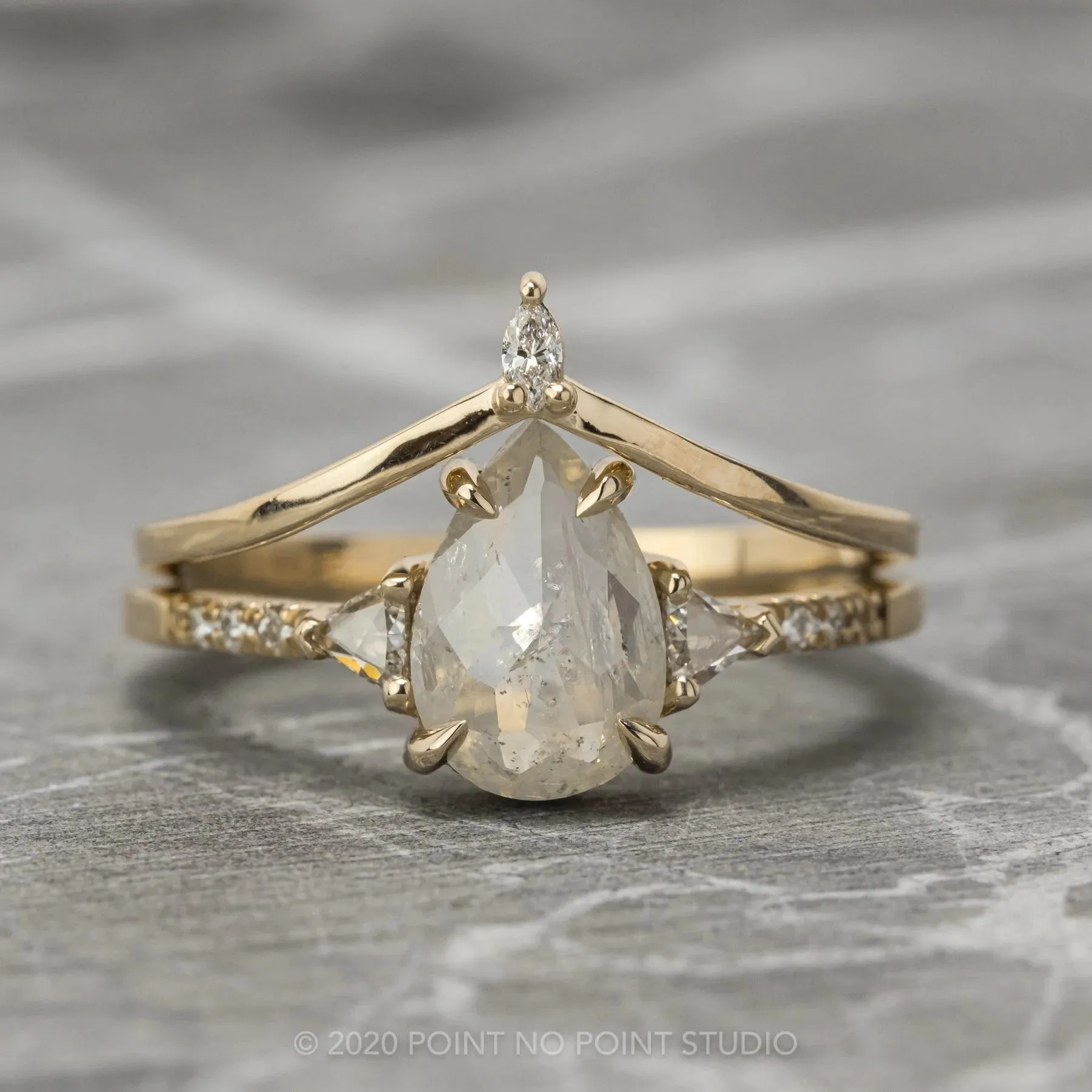 1.51 Carat Icy White Pear Diamond Engagement Ring, Eliza Setting, 14K Yellow Gold