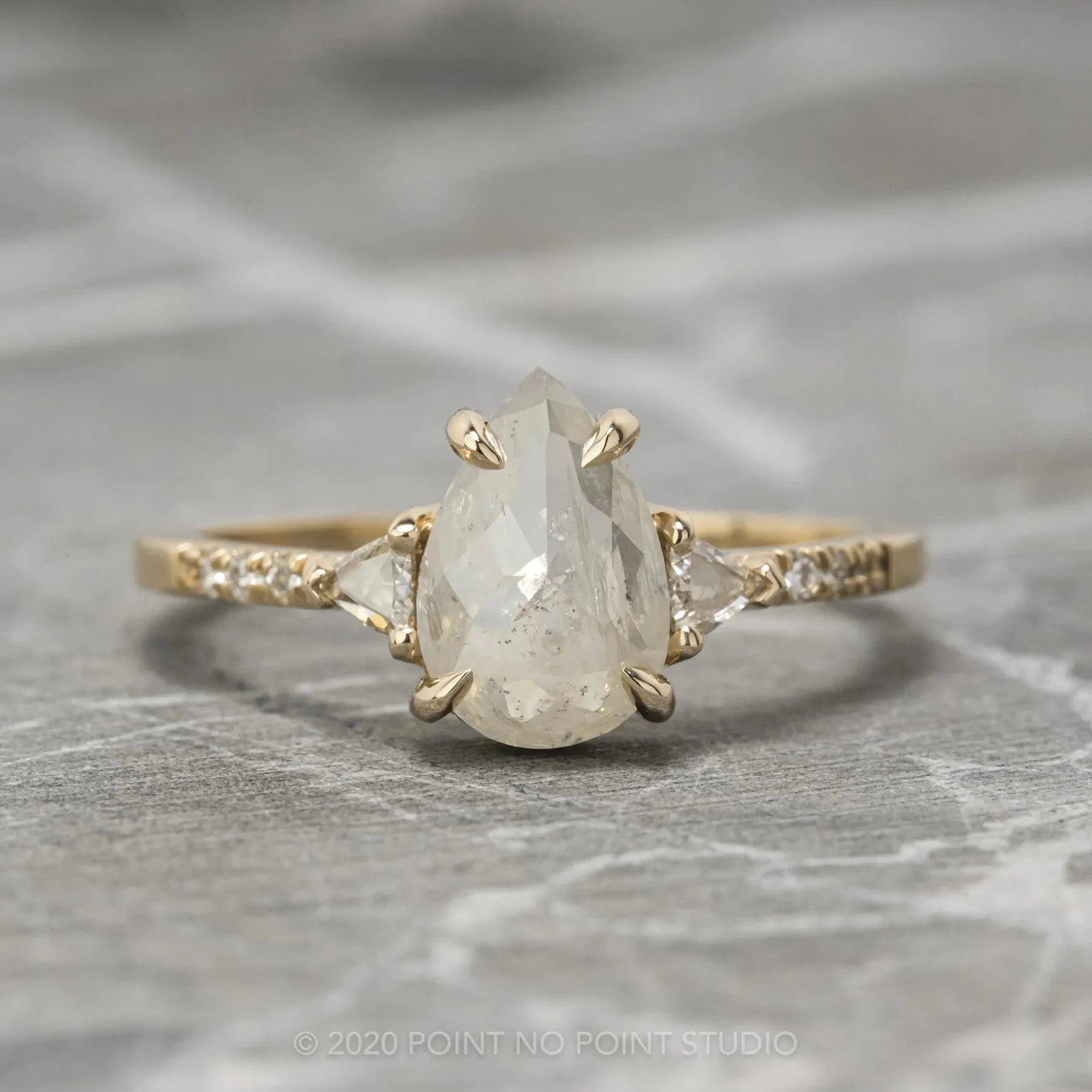 1.51 Carat Icy White Pear Diamond Engagement Ring, Eliza Setting, 14K Yellow Gold