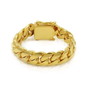 15mm Solid Cuban Link Bracelet in 10K Yellow Gold