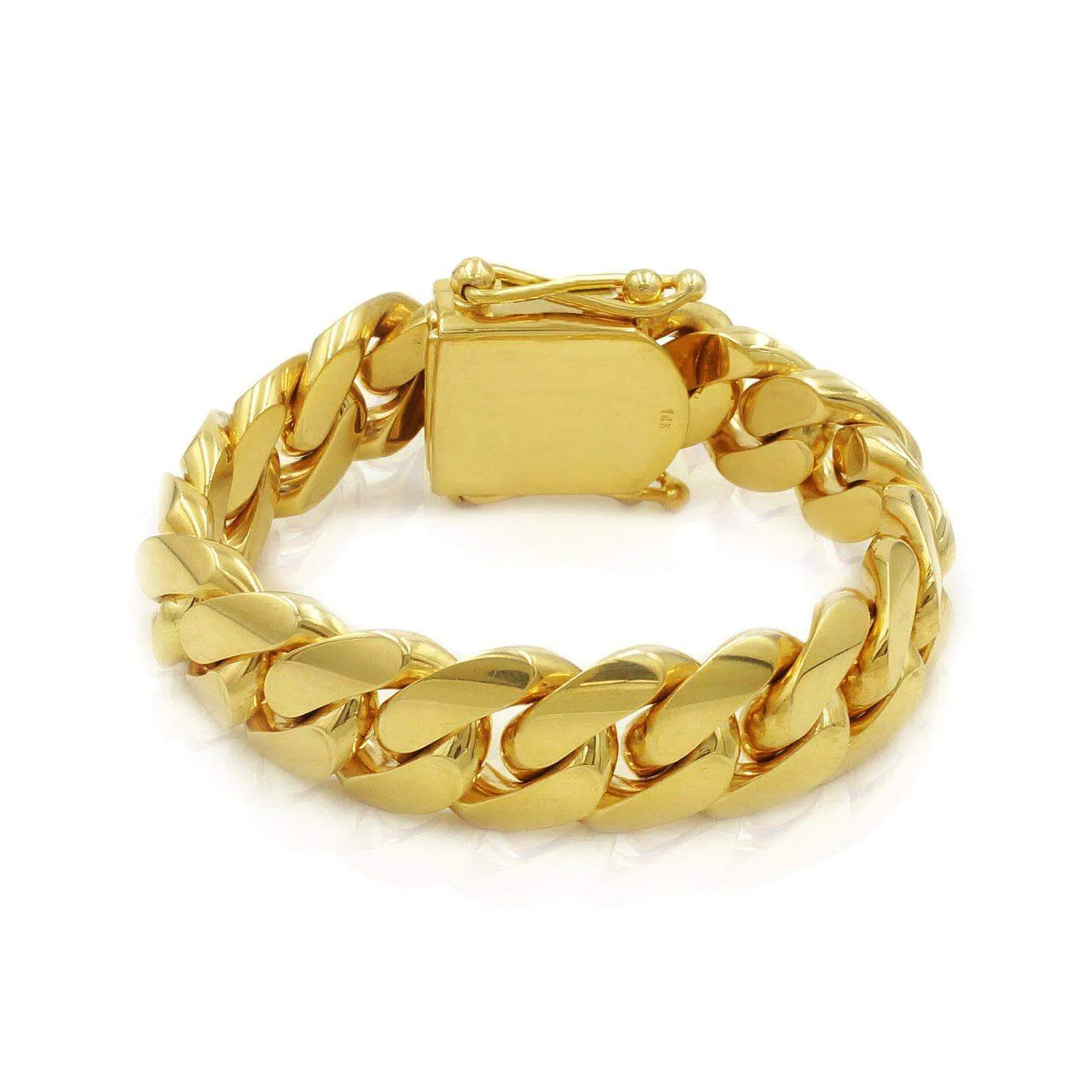 15mm Solid Cuban Link Bracelet in 10K Yellow Gold