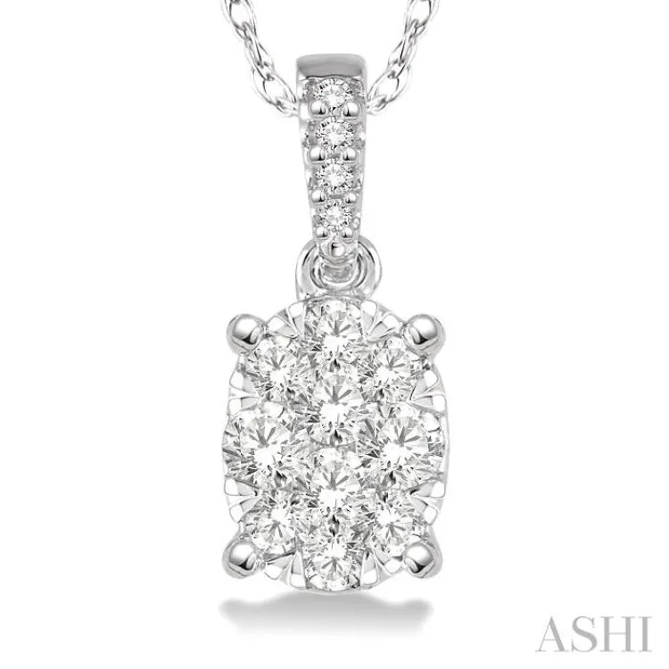 1/6 ctw Oval Shape Diamond Lovebright Pendant in 14K White Gold with Chain