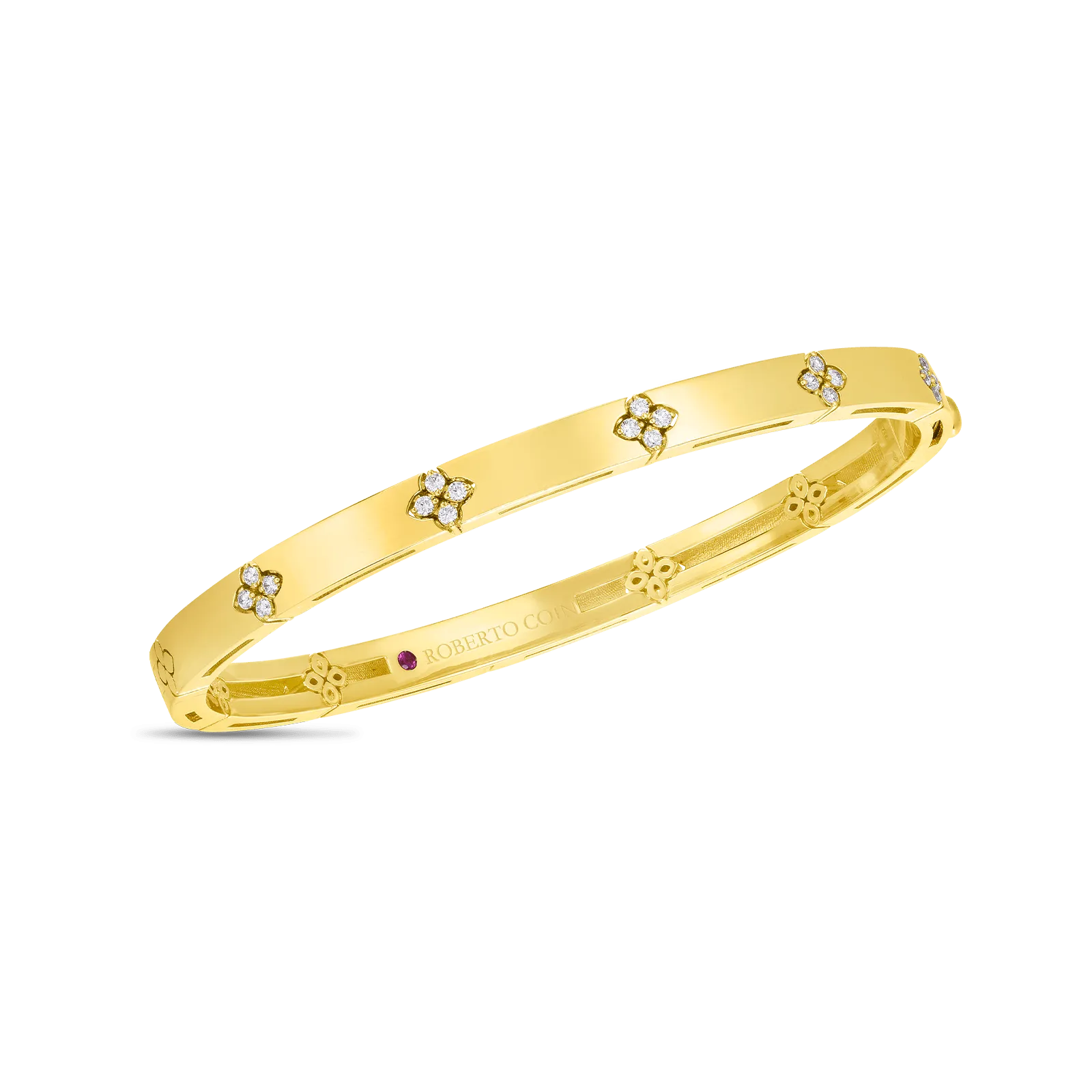 18K GOLD LOVE IN VERONA NARROW WIDTH DIAMOND ACCENT BANGLE - 18K Yellow Gold