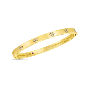 18K GOLD LOVE IN VERONA NARROW WIDTH DIAMOND ACCENT BANGLE - 18K Yellow Gold
