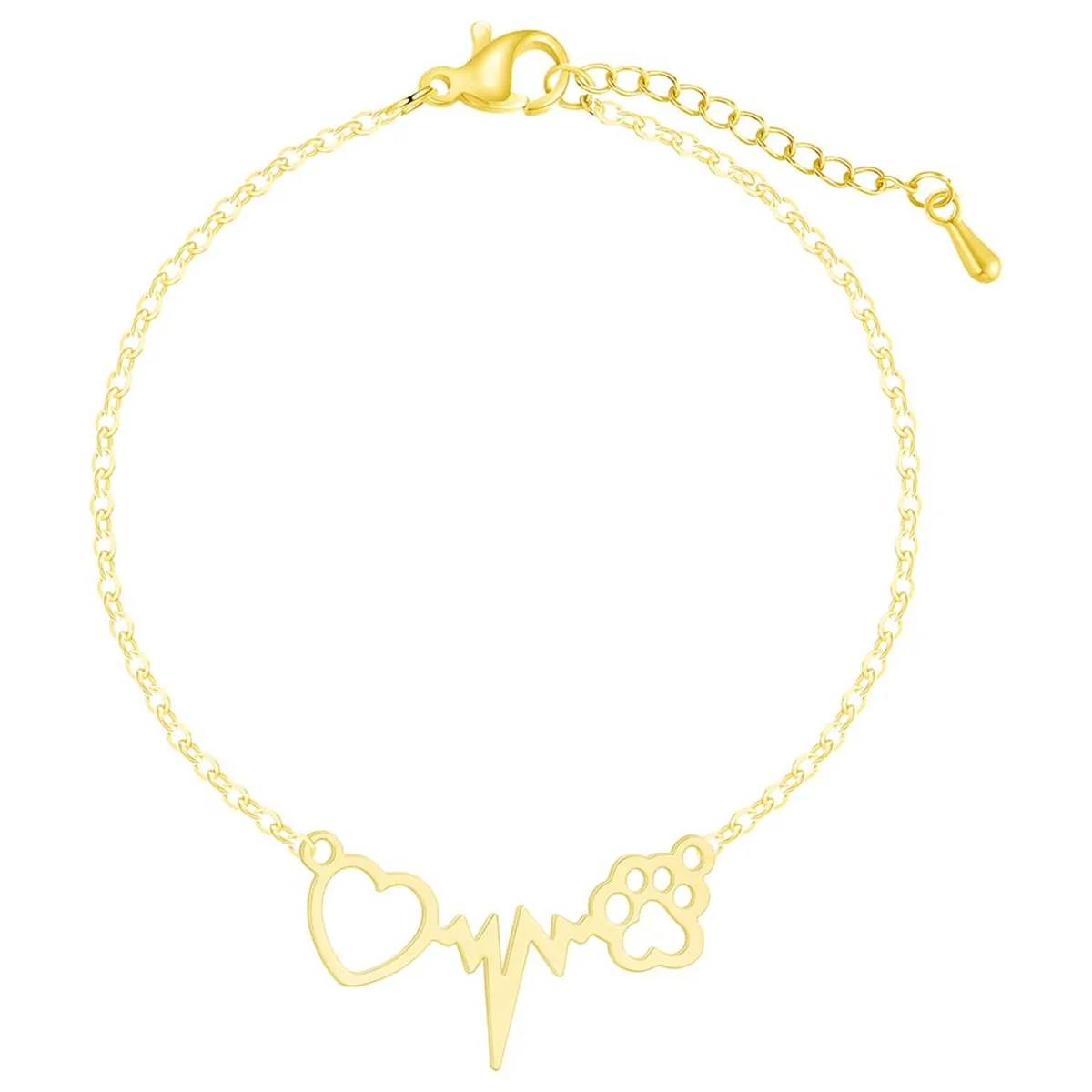 18K Gold-Plated Heart Paw Charm Bracelet