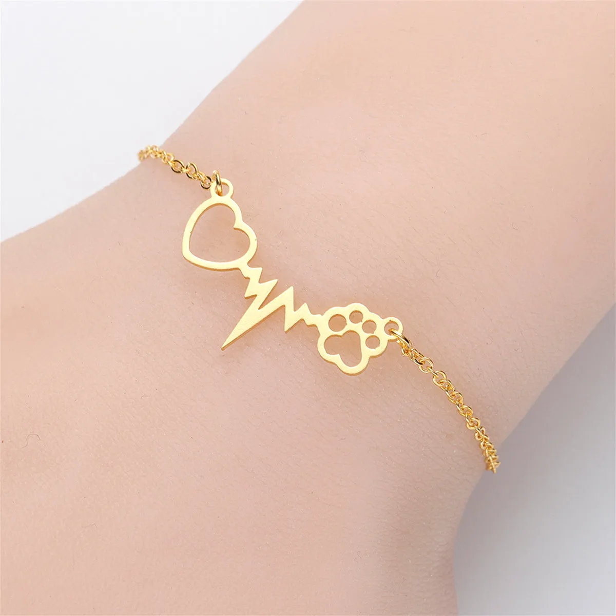 18K Gold-Plated Heart Paw Charm Bracelet