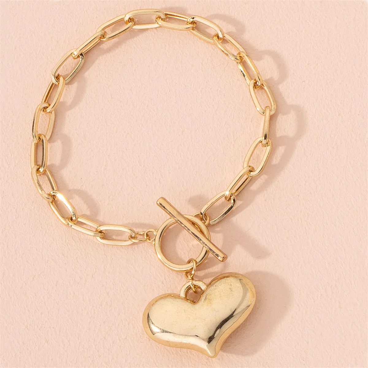 18K Gold-Plated Heart Pendant Toggle Bracelet