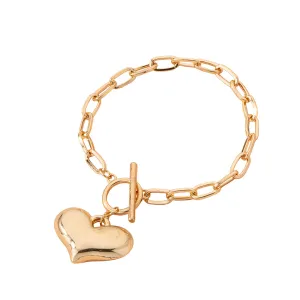 18K Gold-Plated Heart Pendant Toggle Bracelet