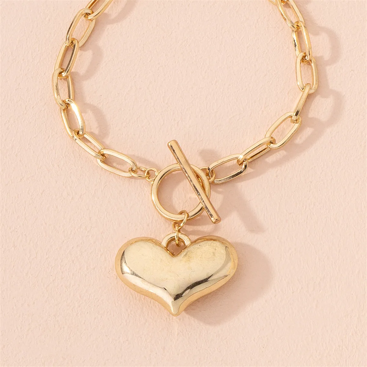 18K Gold-Plated Heart Pendant Toggle Bracelet