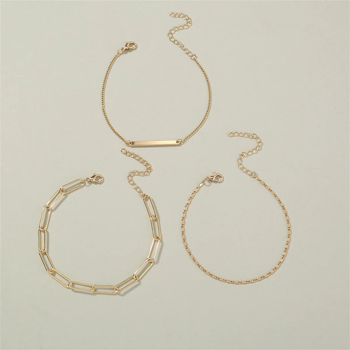 18K Gold-Plated Open Rectangle Chain Bracelet Set