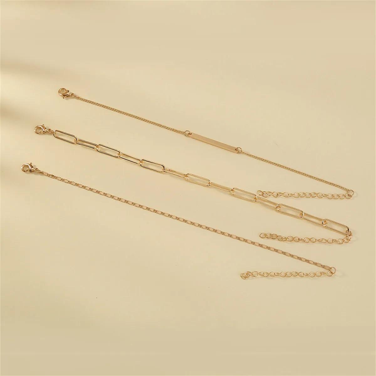 18K Gold-Plated Open Rectangle Chain Bracelet Set