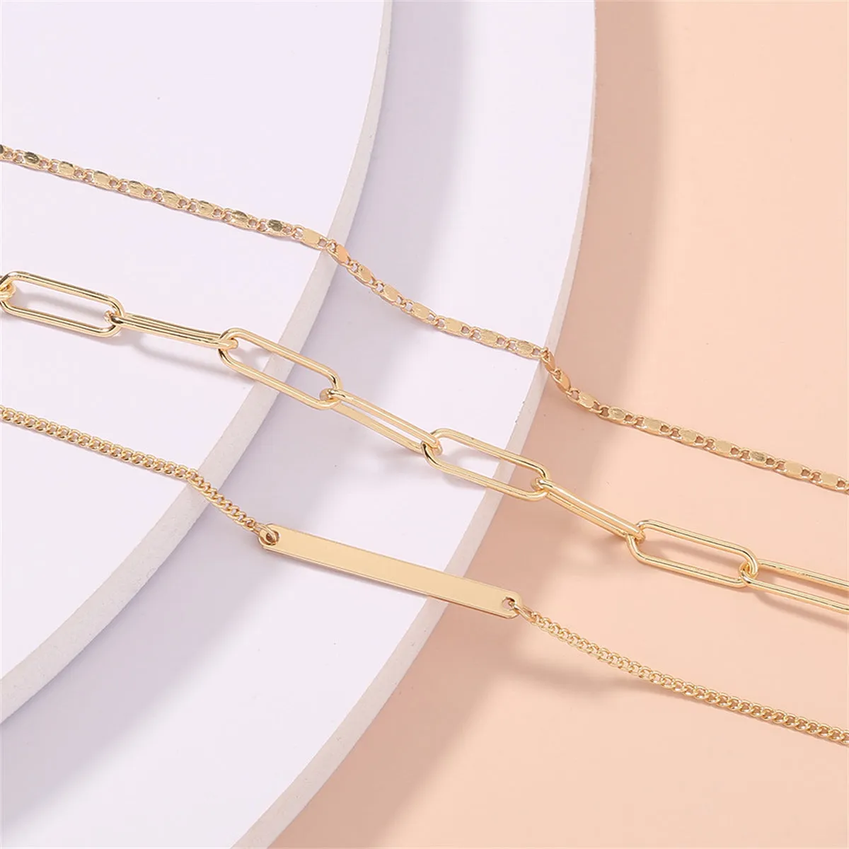 18K Gold-Plated Open Rectangle Chain Bracelet Set