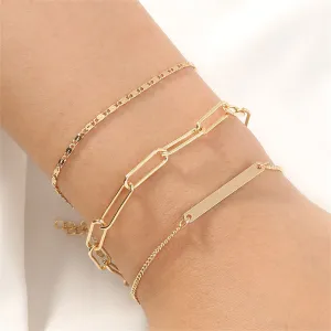 18K Gold-Plated Open Rectangle Chain Bracelet Set