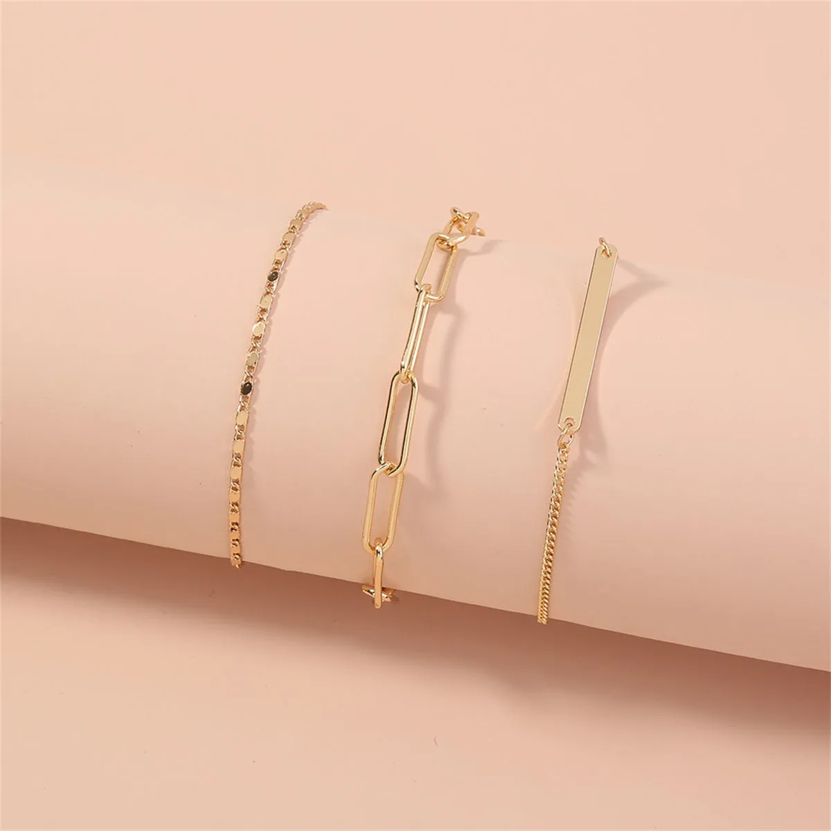18K Gold-Plated Open Rectangle Chain Bracelet Set