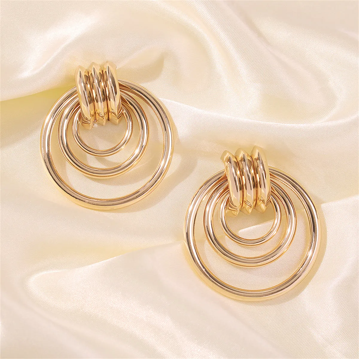 18K Gold-Plated Tri-Layer Circle Drop Earrings