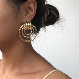 18K Gold-Plated Tri-Layer Circle Drop Earrings
