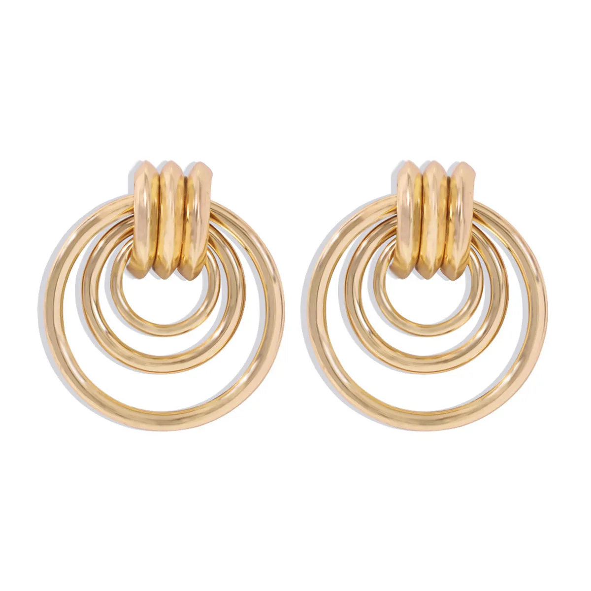18K Gold-Plated Tri-Layer Circle Drop Earrings