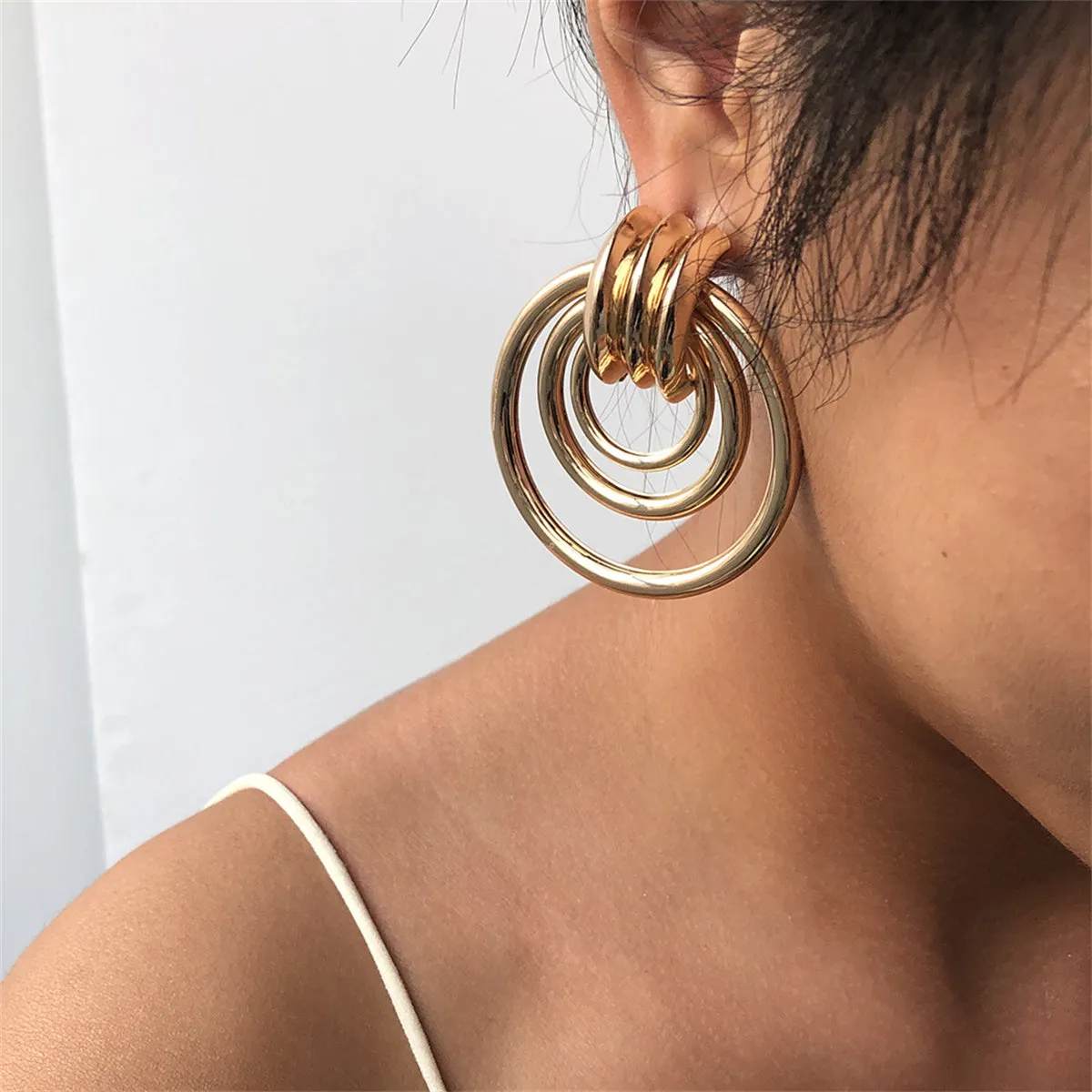 18K Gold-Plated Tri-Layer Circle Drop Earrings