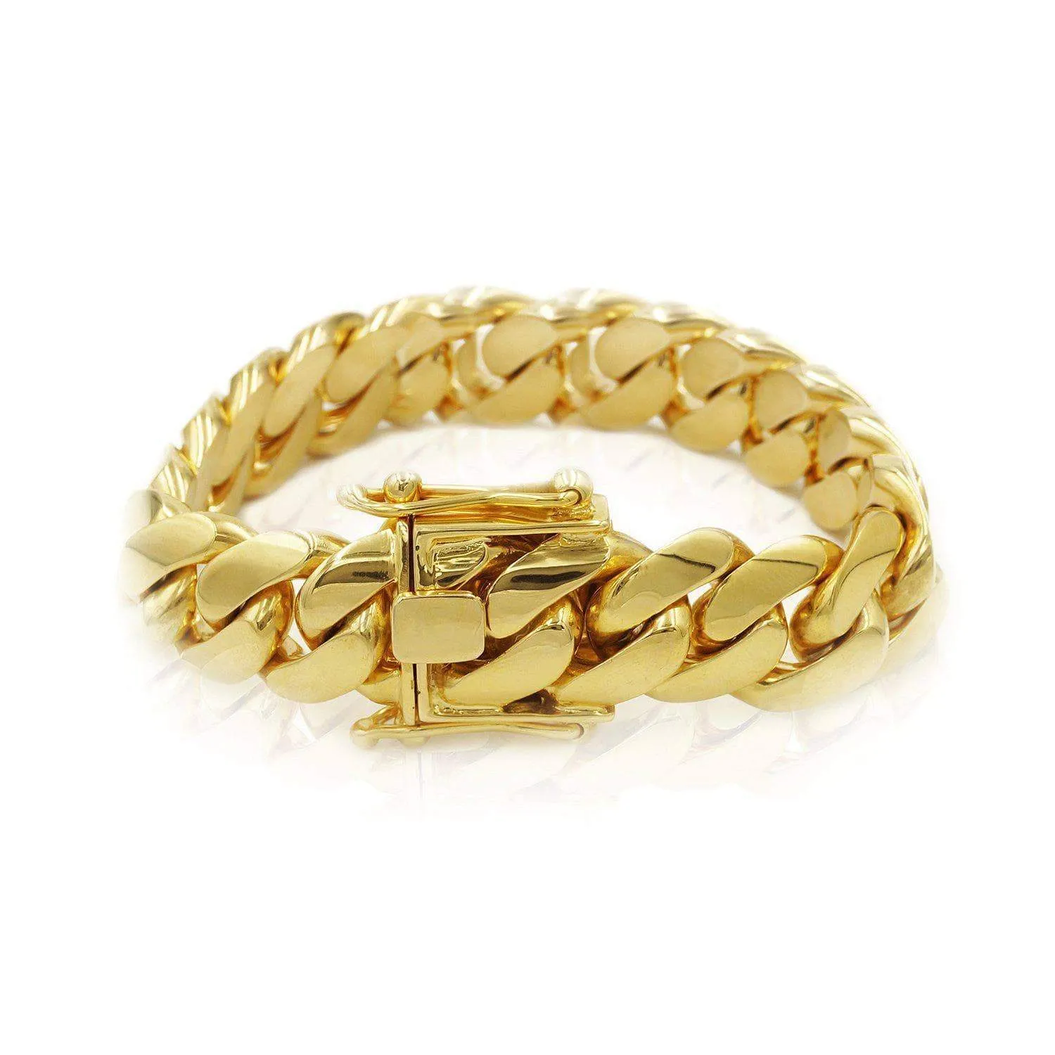 18mm Solid Cuban Link Bracelet in 14K Yellow Gold