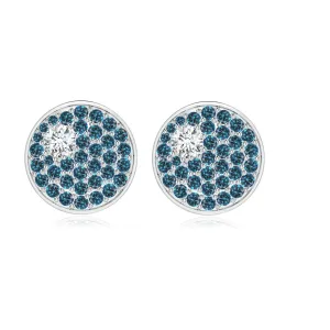 2 MM Round London Blue Topaz Cluster Disc Stud Earring 925 Sterling Silver