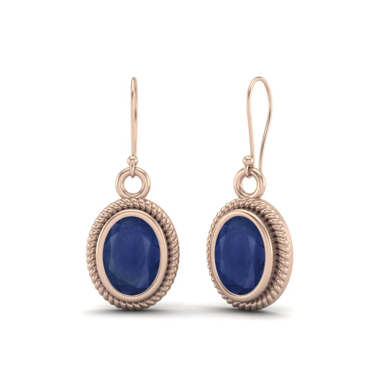 2.00 Cts Oval Shape Blue Sapphire 925 Sterling Silver Designer Wire Earrings